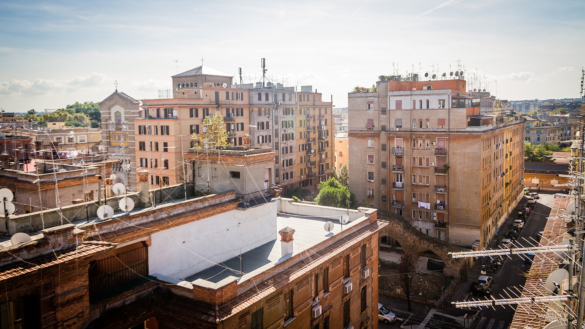 Residential fabric and rooftops of Testaccio, Rome