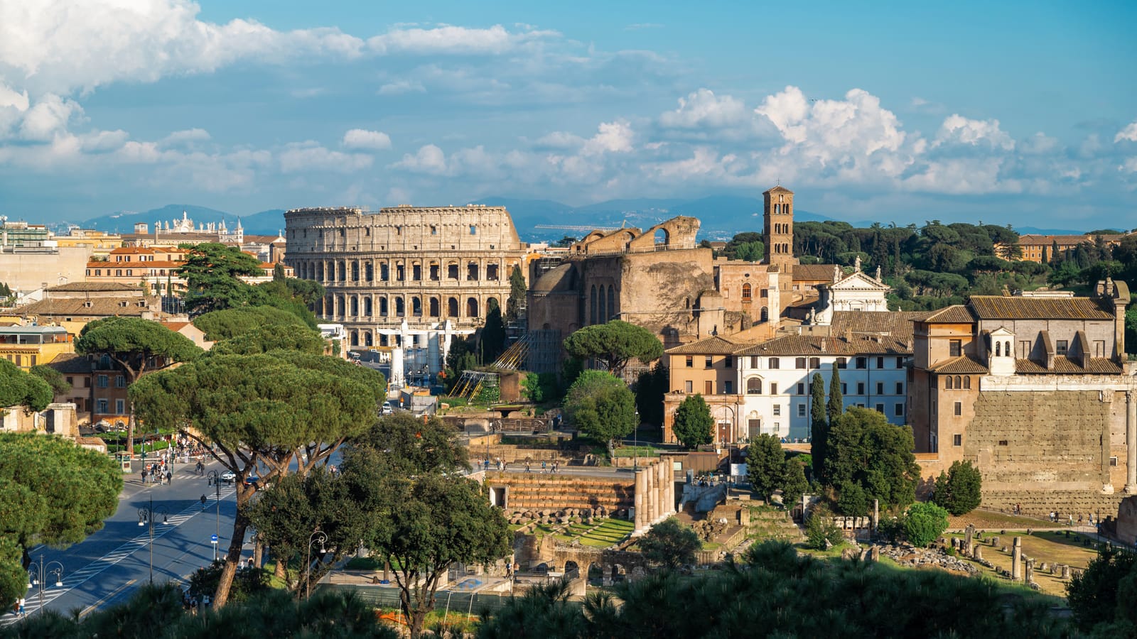 The Colosseum and the Roman Forum from above